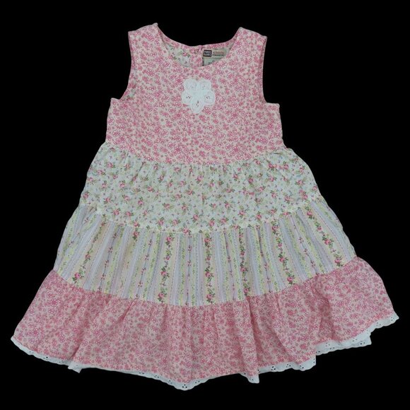 Faded Glory Girls 4T Toddler Pink Rosebud Flower Floral Layered Sundress Dress - Picture 1 of 12
